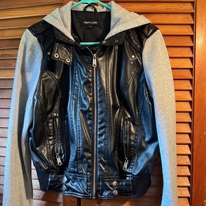 Faux leather hoodie jacket